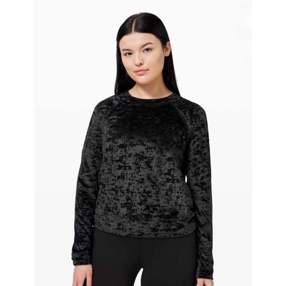 Lululemon Warm Down Crew Crushed Velvet Sweatshirt Black Size S